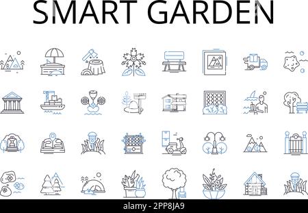 Smart garden line icons collection. Intelligent garden, Tech-savvy garden, Automated garden, Innovative garden, Eco-friendly garden, Sustainable Stock Vector