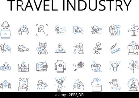 Travel industry line icons collection. Tourism, Hospitality industry, Vacation industry, Tourist sector, Leisure industry, Travel and hospitality Stock Vector