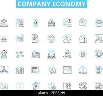 Company economy linear icons set. Profitability, Growth, Expansion, Market share, Efficiency, Operations, Revenue line vector and concept signs Stock Vector