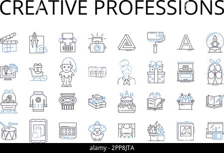 Creative professions line icons collection. Fashion industry, Media careers, Artistic jobs, Innovative fields, Inventive vocations, Visionary Stock Vector