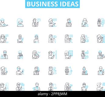 Business ideas linear icons set. Innovation, Entrepreneurship, Startups, E-commerce, Marketing, Nerking, Sales line vector and concept signs. Import Stock Vector