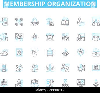 Membership organization linear icons set. Community, Association, Members, Nerk, Collaboration, Benefits, Support line vector and concept signs Stock Vector