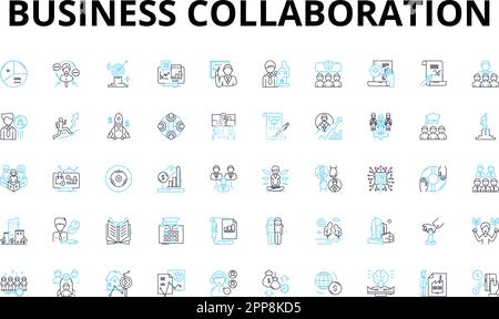 Business collaboration linear icons set. Partnership, Alliance, Nerking, Synergy, Cooperation, Mutualism, Integration vector symbols and line concept Stock Vector