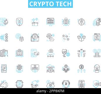 Crypto tech linear icons set. Blockchain, Bitcoin, Ethereum, Cryptocurrency, Mining, Decentralized, Wallet line vector and concept signs. Digital Stock Vector