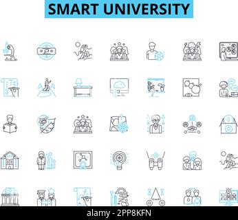Smart university linear icons set. Efficiency, Innovation, Technology, Collaboration, Accessibility, Adaptability, Digital line vector and concept Stock Vector
