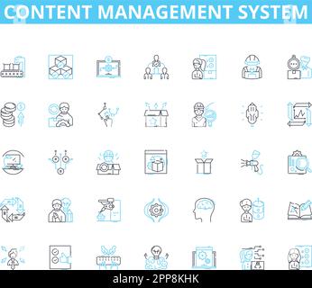 Content management system linear icons set. Database, Interface, Template, Plugins, Widgets, Platform, Administration line vector and concept signs Stock Vector