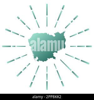 Cambodia gradiented sunburst. Map of the country with colorful star rays. Cambodia illustration in digital, technology, internet, network style. Vecto Stock Vector