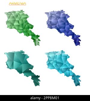 Set of vector polygonal maps of Armenia. Bright gradient map of country in low poly style. Stock Vector