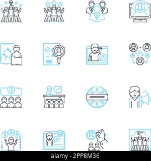 White-collar work linear icons set. Professionalism, Efficiency, Dedication, Skillfulness, Creativity, Collaboration, Decision-making line vector and Stock Vector