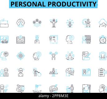 Personal productivity linear icons set. Focus, Efficiency, Time-management, Organize, Prioritize, Procrastination, Motivation line vector and concept Stock Vector