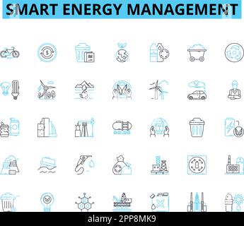 Smart energy management linear icons set. Efficient, Sustainability, Optimization, Automation, Conservation, Renewable, Monitoring line vector and Stock Vector