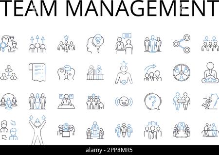 Team management line icons collection. Project coordination, Leadership skills, Staff supervision, Staff oversight, Group management, Employee Stock Vector