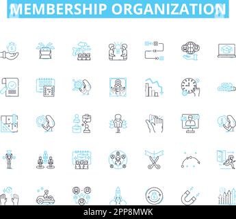 Membership organization linear icons set. Community, Association, Members, Nerk, Collaboration, Benefits, Support line vector and concept signs Stock Vector