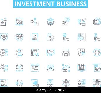 Investment business linear icons set. Portfolio, Diversification, Stock, Bonds, Return, Risk, Asset line vector and concept signs. Wealth,Equity Stock Vector