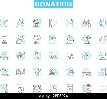 Donation linear icons set. Charity, Generosity, Contribution, Philanthropy, Altruism, Support, Aid line vector and concept signs. Giving,Endowment Stock Vector