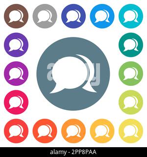 Two oval chat bubbles solid flat white icons on round color backgrounds. 17 background color variations are included. Stock Vector