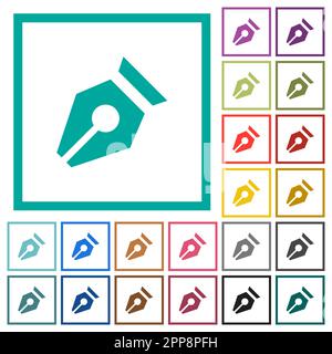 Nib solid flat color icons with quadrant frames on white background Stock Vector