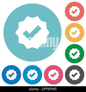 Verified sticker solid flat white icons on round color backgrounds Stock Vector
