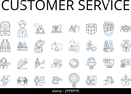 Customer service line icons collection. Client relations, Customer satisfaction, Consumer support, Guest experience, Patron assistance, Shopper Stock Vector