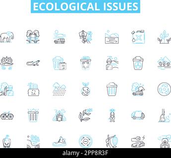 Ecological issues linear icons set. Climate change, Pollution ...