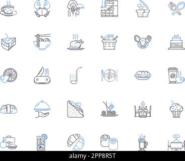Food establishment line icons collection. Restaurant, Cafe, Bistro, Diner, Eatery, Brasserie, Gastropub vector and linear illustration. Tavern,Cantina Stock Vector