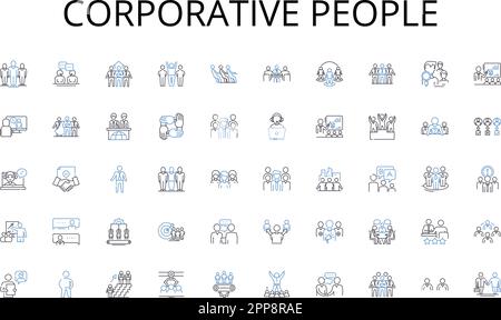 Corporative people line icons collection. Query, Indexing, Ranking, Search, Retrieval, Database, Algorithm vector and linear illustration. Precision Stock Vector