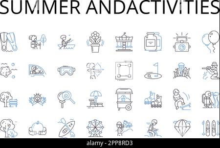 Summer andactivities line icons collection. Heat, Warmth, Sun, Sunshine, Beach, Swimming, Tanning vector and linear illustration. Barbecuing Stock Vector