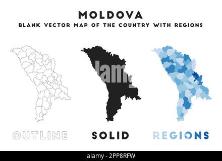 Moldova map. Borders of Moldova for your infographic. Vector country shape. Vector illustration. Stock Vector