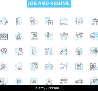 Job and resume linear icons set. Employment, Career, Application, Experience, Qualifications, Credentials, References line vector and concept signs Stock Vector