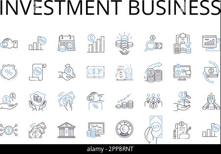 Investment business line icons collection. Finance industry, Trade market, Economic sector, Capital venture, Mtary commerce, Fiscal activity, Banking Stock Vector