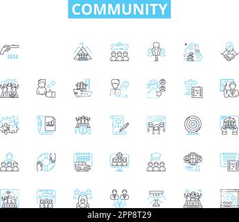 Community linear icons set. Inclusion, Diversity, Support, Connection, Collaboration, Belonging, Engagement line vector and concept signs. Unity Stock Vector