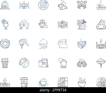 Barbecuing line icons collection. Grill, Sizzle, Smoke, Meat, Charcoal, Kabobs, Ribs vector and linear illustration. Burgers,Basting,Skewers outline Stock Vector