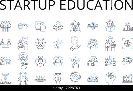 Startup education line icons collection. Business coaching, Entrepreneurial training, Innovative learning, Venture education, Beginning instruction Stock Vector