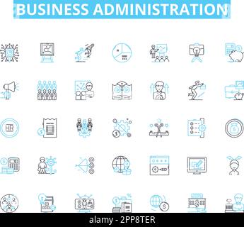 Business administration linear icons set. Management, Leadership, Strategy, Organization, Coordination, Planning, Efficiency line vector and concept Stock Vector