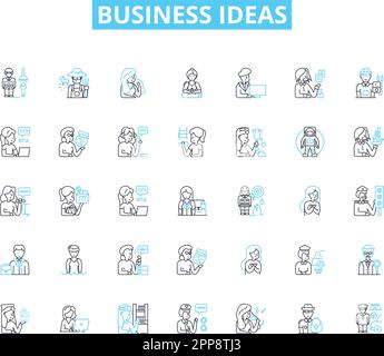Business ideas linear icons set. Innovation, Entrepreneurship, Startups, E-commerce, Marketing, Nerking, Sales line vector and concept signs. Import Stock Vector