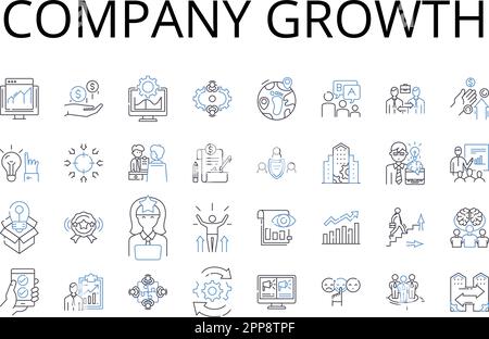 Company growth line icons collection. Business expansion, Corporate development, Organization advancement, Company progress, Enterprise evolution Stock Vector