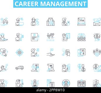 career management linear icons set. Planning, Development, Advancement, Nerking, Promotion, Mentoring, Leadership line vector and concept signs Stock Vector