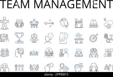 Team management line icons collection. Project coordination, Leadership skills, Staff supervision, Staff oversight, Group management, Employee Stock Vector