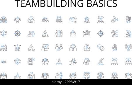 Teambuilding basics line icons collection. Digital, Marketing, Online, Advertising, Optimization, SEO, Social vector and linear illustration. Media Stock Vector