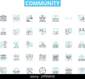 Community linear icons set. Inclusion, Diversity, Support, Connection, Collaboration, Belonging, Engagement line vector and concept signs. Unity Stock Vector
