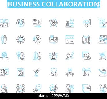 Business collaboration linear icons set. Partnership, Alliance, Nerking, Synergy, Cooperation, Mutualism, Integration line vector and concept signs Stock Vector