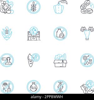 Plant-based linear icons set. Vegan, Vegetarian, Nutritious, Healthy, Organic, Sustainable, Plant-based line vector and concept signs. Non-GMO Stock Vector