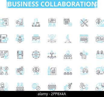 Business collaboration linear icons set. Partnership, Alliance, Nerking, Synergy, Cooperation, Mutualism, Integration line vector and concept signs Stock Vector