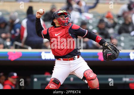 Minnesota Twins' Christian Vazquez bats during the fifth inning of a  baseball game against the New York Yankees, Monday, April 24, 2023, in  Minneapolis. (AP Photo/Abbie Parr Stock Photo - Alamy