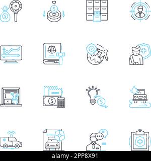 Business protection linear icons set. Security, Insurance, Cybersecurity, Risk, Confidentiality, Risk assessment, Prevention line vector and concept Stock Vector