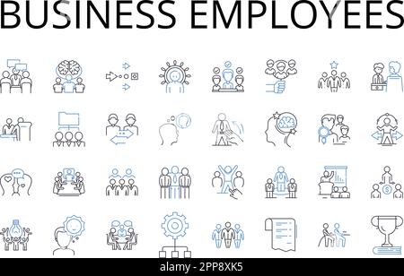 Business employees line icons collection. Workplace colleagues, Company staff, Organizational workers, Professional team, Commercial workforce Stock Vector