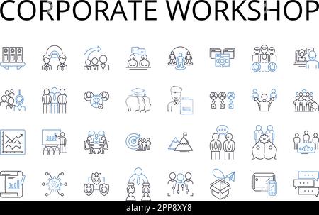 Corporate workshop line icons collection. Business seminar, Leadership retreat, Executive coaching, Team building, Manager training, Professional Stock Vector