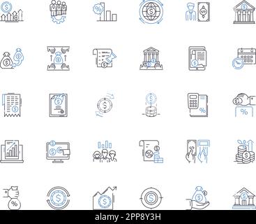 Loan line icons collection. Interest, Credit, Mortgage, Debt, Lender, Funding, Repayment vector and linear illustration. Collateral,Installment Stock Vector