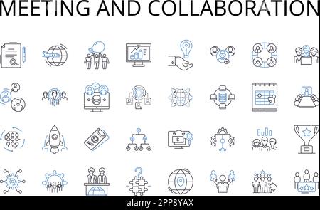 Meeting and collaboration line icons collection. Discussion and conversation, Decision-making and resolution, Brainstorming and ideation, Nerking and Stock Vector