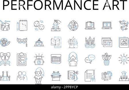 performance art line icons collection. visual arts, decorative arts, fine arts, liberal arts, graphic design, digital art, abstract art vector and Stock Vector